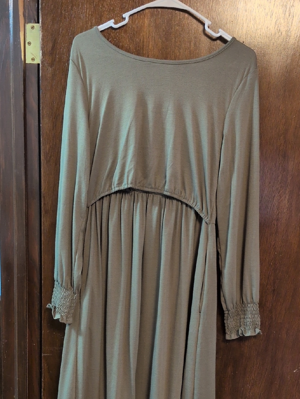 Women’s Olive Long Sleeve Nursing Maxi Dress - Casual Boho Style